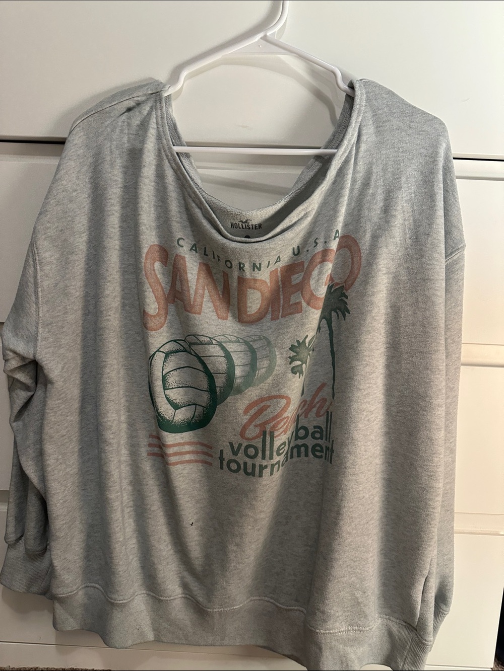 Hollister Heather Gray Pullover with Coral & Teal Graphic